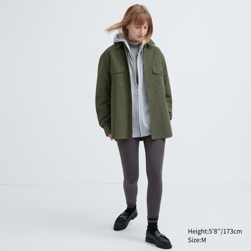Uniqlo Jersey Utility Long-sleeve Overshirt Skjorte Herre Olivengrøn | 3315490