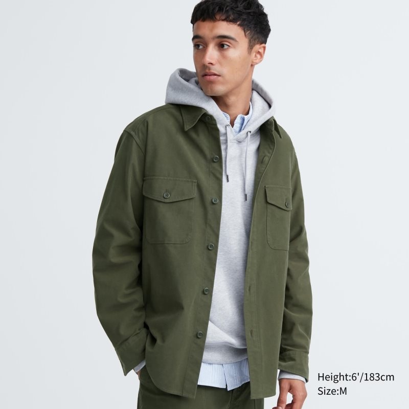 Uniqlo Jersey Utility Long-sleeve Overshirt Skjorte Herre Olivengrøn | 3315490