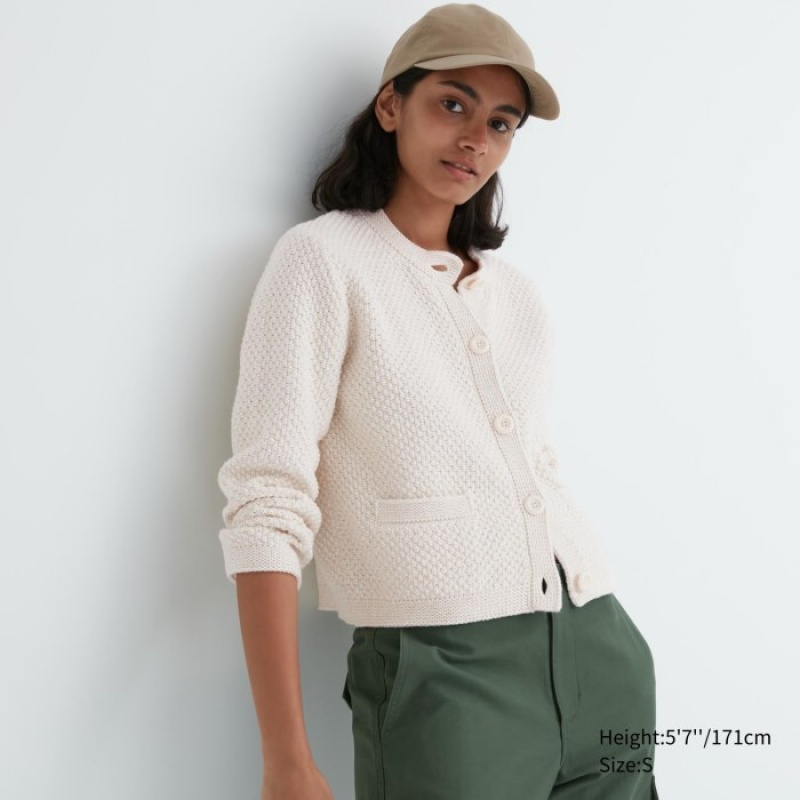 Uniqlo Knitted Short Cardigan Dame Hvide | 8006935
