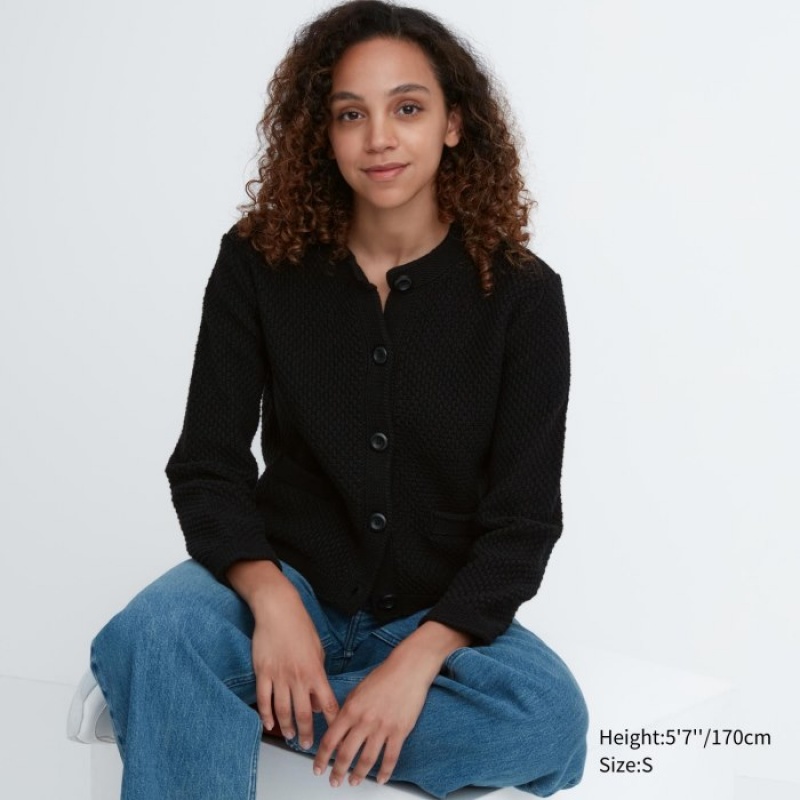 Uniqlo Knitted Short Cardigan Dame Sort | 2749238