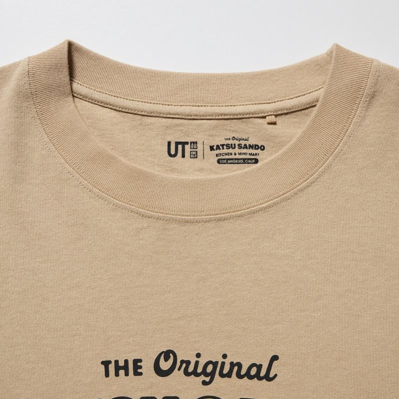 Uniqlo L.A. Eats Ut Oversized Short-sleeve Graphic Katsu Sando T Shirts Herre Beige | 3567862