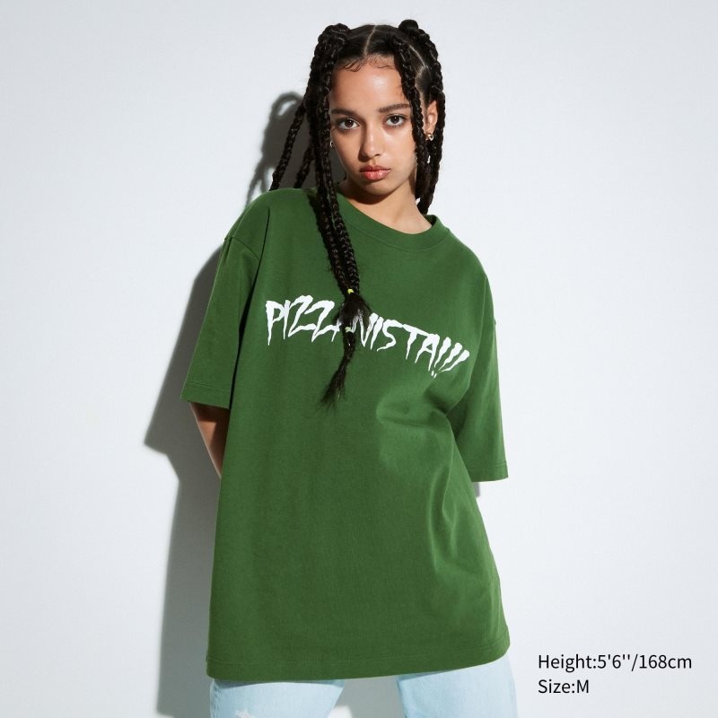 Uniqlo L.A. Eats Ut Oversized Short-sleeve Graphic Pizzanista! T Shirts Herre Grøn | 8329486