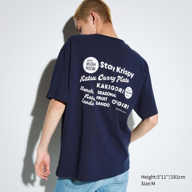 Uniqlo L.A. Eats Ut Oversized Short-sleeve Graphic Katsu Sando T Shirts Herre Mørkeblå | 9424353
