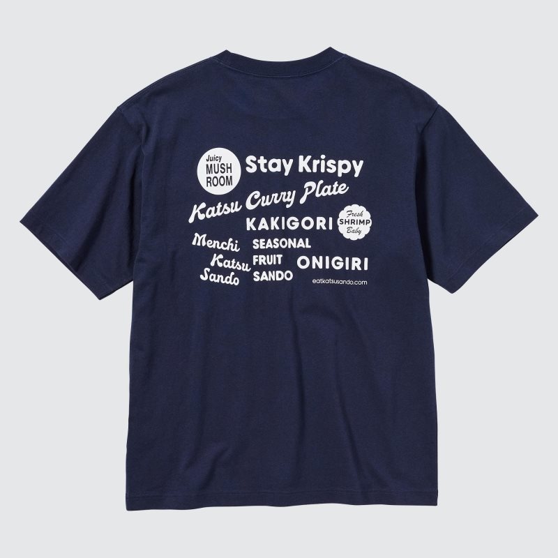 Uniqlo L.A. Eats Ut Oversized Short-sleeve Graphic Katsu Sando T Shirts Herre Mørkeblå | 9424353
