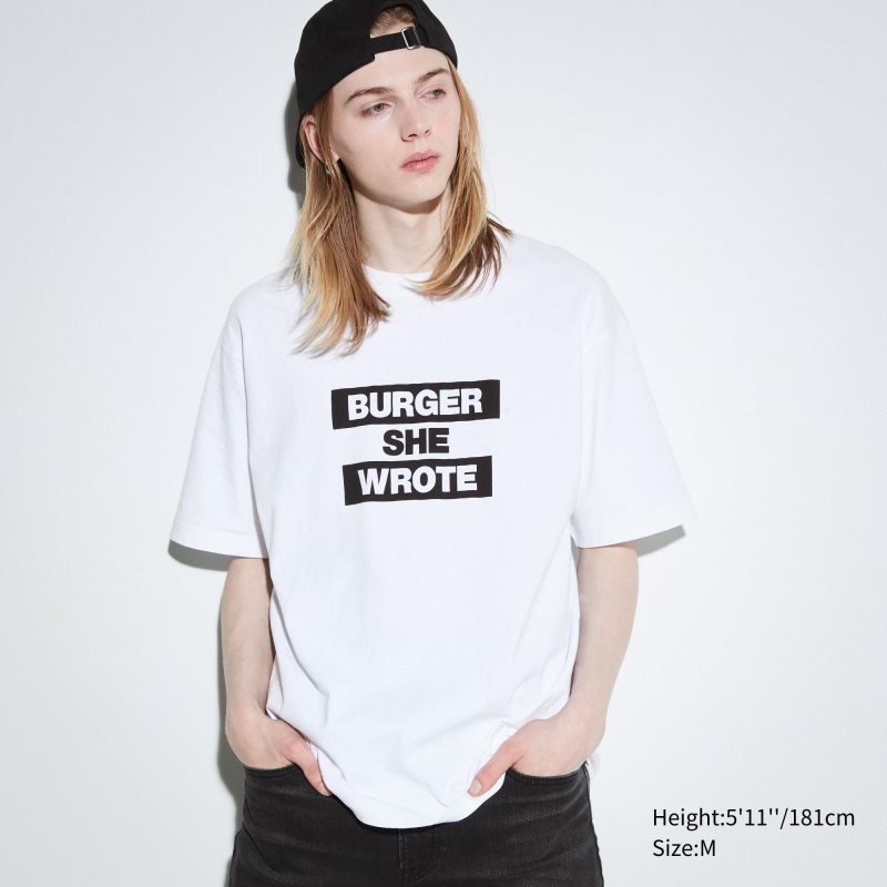 Uniqlo L.A. Eats Ut Oversized Short-sleeve Graphic Burger She Wrote T Shirts Herre Hvide | 9030963