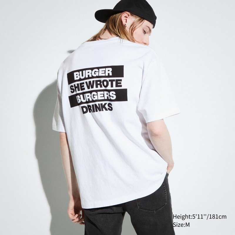 Uniqlo L.A. Eats Ut Oversized Short-sleeve Graphic Burger She Wrote T Shirts Herre Hvide | 9030963