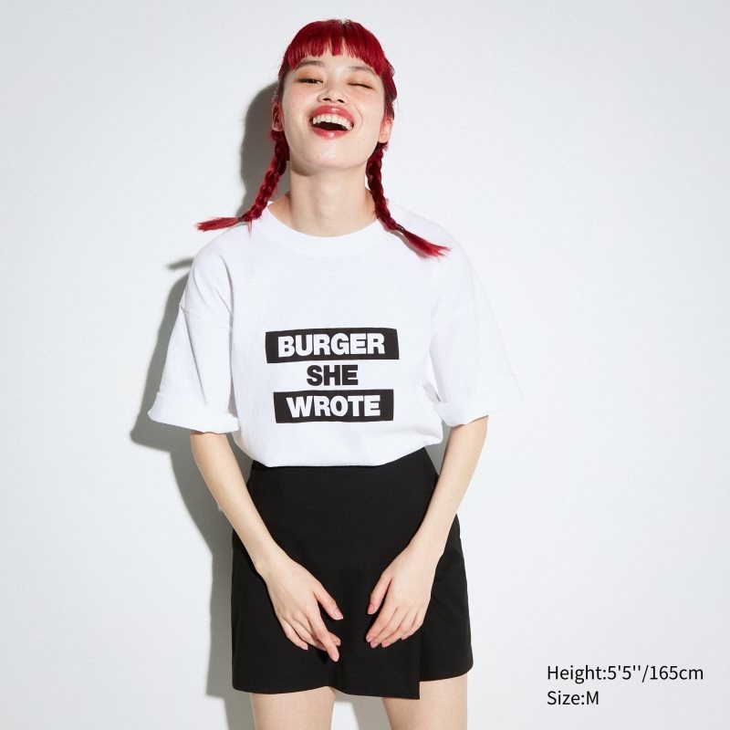 Uniqlo L.A. Eats Ut Oversized Short-sleeve Graphic Burger She Wrote T Shirts Herre Hvide | 9030963