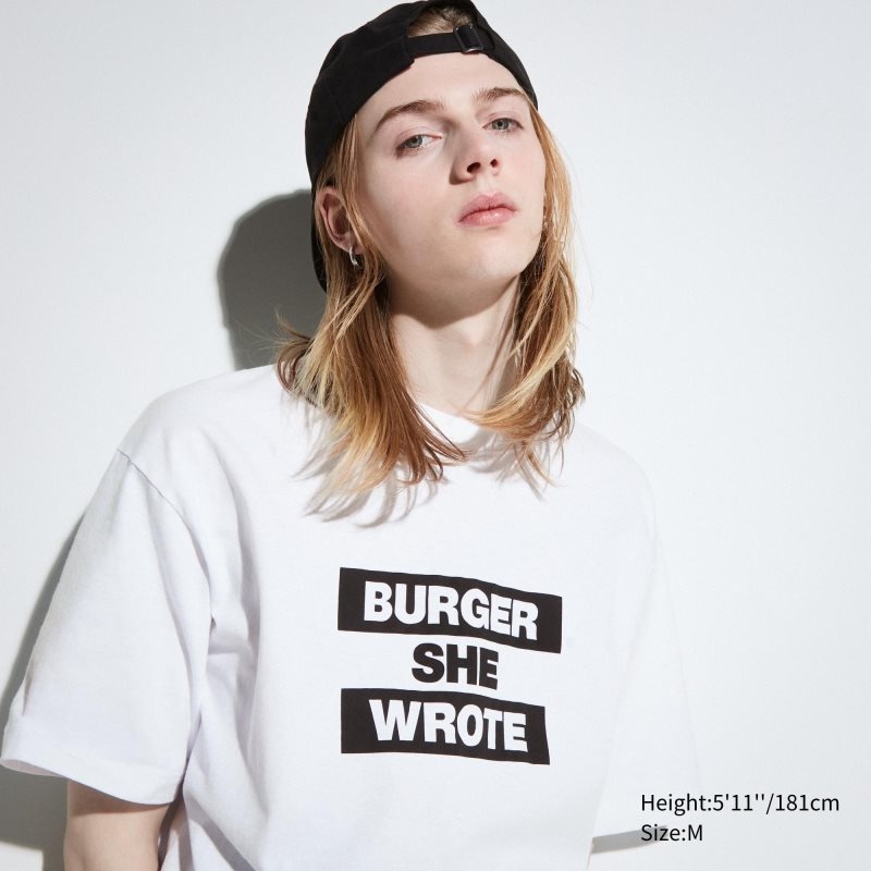 Uniqlo L.A. Eats Ut Oversized Short-sleeve Graphic Burger She Wrote T Shirts Herre Hvide | 9030963