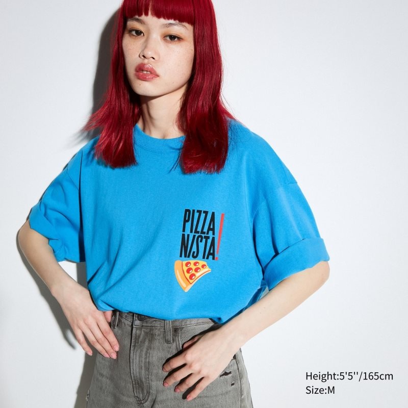 Uniqlo L.A. Eats Ut Oversized Short-sleeve Graphic Pizzanista! T Shirts Herre Blå | 9704009