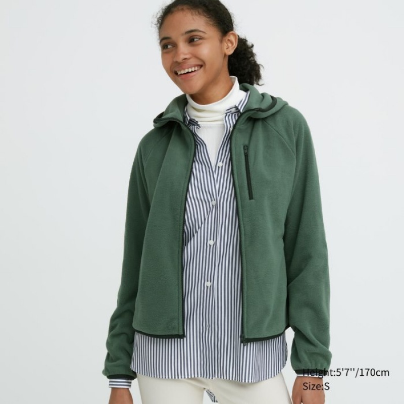 Uniqlo Light Fleece Full-Zip Hættetrøje Dame Grøn | 4508805
