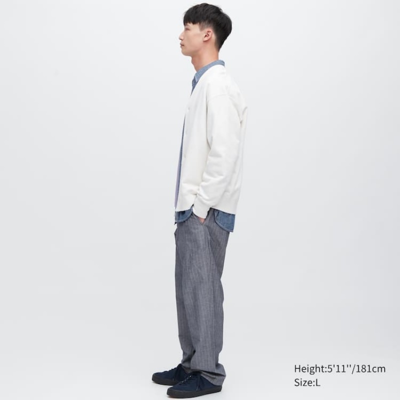 Uniqlo Linen Blend Striped Relaxed Fit Bukser Herre Blå | 5732392