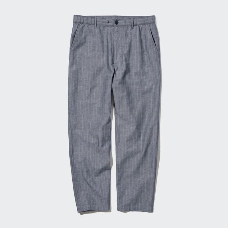 Uniqlo Linen Blend Striped Relaxed Fit Bukser Herre Blå | 5732392