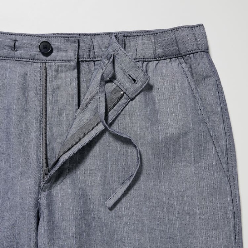 Uniqlo Linen Blend Striped Relaxed Fit Bukser Herre Blå | 5732392