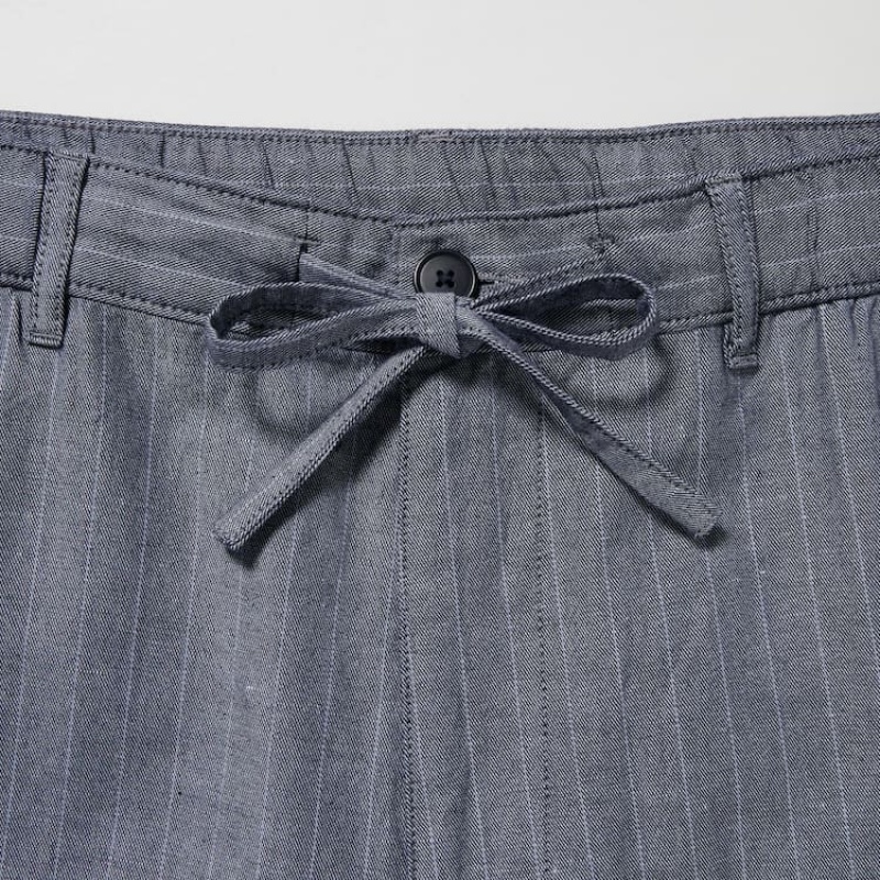 Uniqlo Linen Blend Striped Relaxed Fit Bukser Herre Blå | 5732392