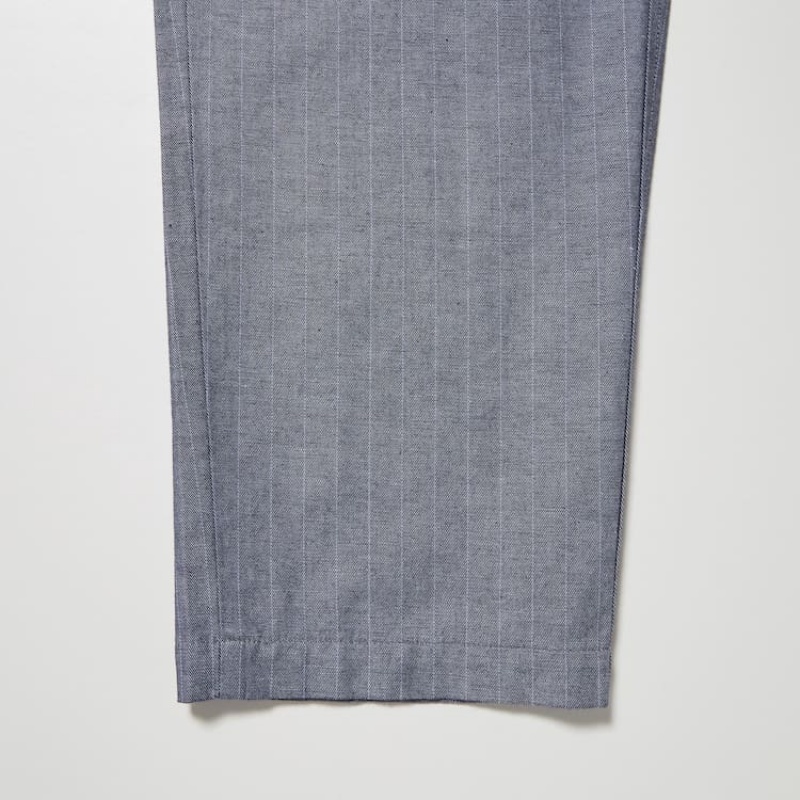 Uniqlo Linen Blend Striped Relaxed Fit Bukser Herre Blå | 5732392