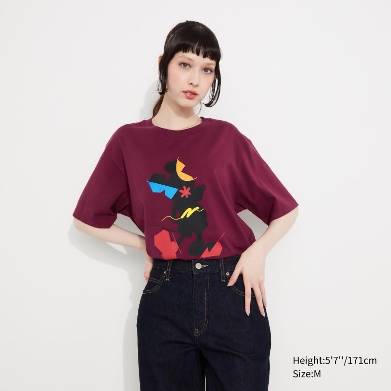 Uniqlo Mickey Stands Ut Short-sleeve Graphic T Shirts Herre Bordeaux | 3679888