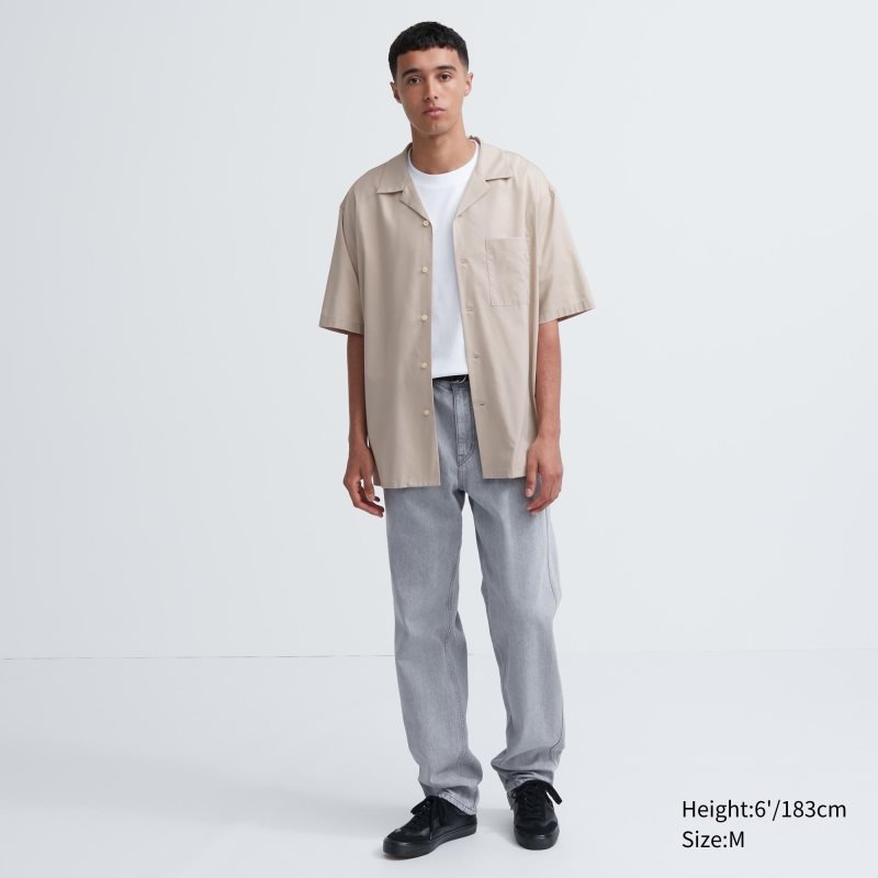 Uniqlo Open Collar Short-sleeve Skjorte Herre Beige | 2875613