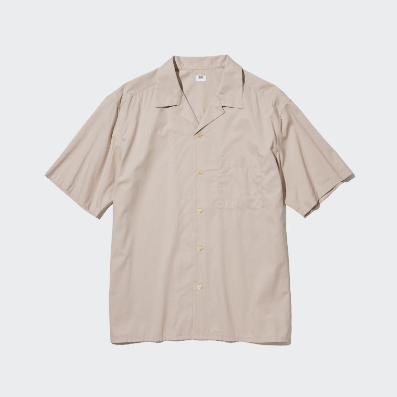 Uniqlo Open Collar Short-sleeve Skjorte Herre Beige | 2875613