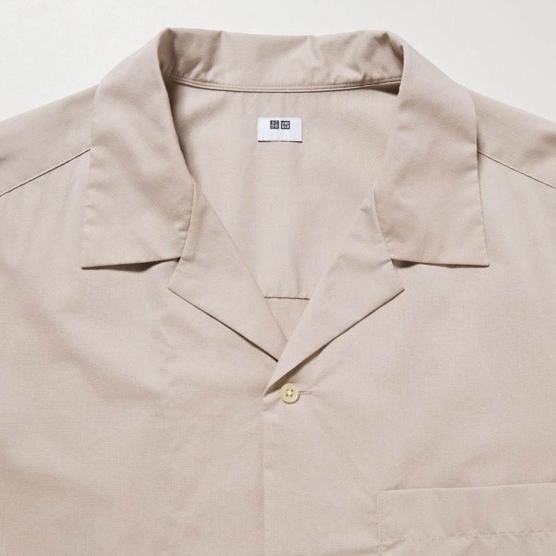 Uniqlo Open Collar Short-sleeve Skjorte Herre Beige | 2875613