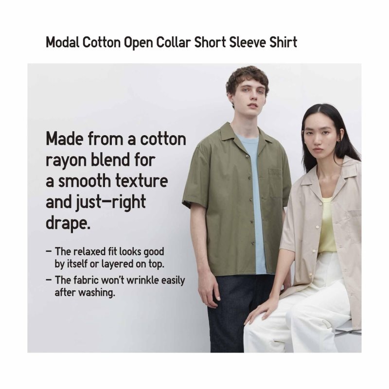 Uniqlo Open Collar Short-sleeve Skjorte Herre Beige | 2875613