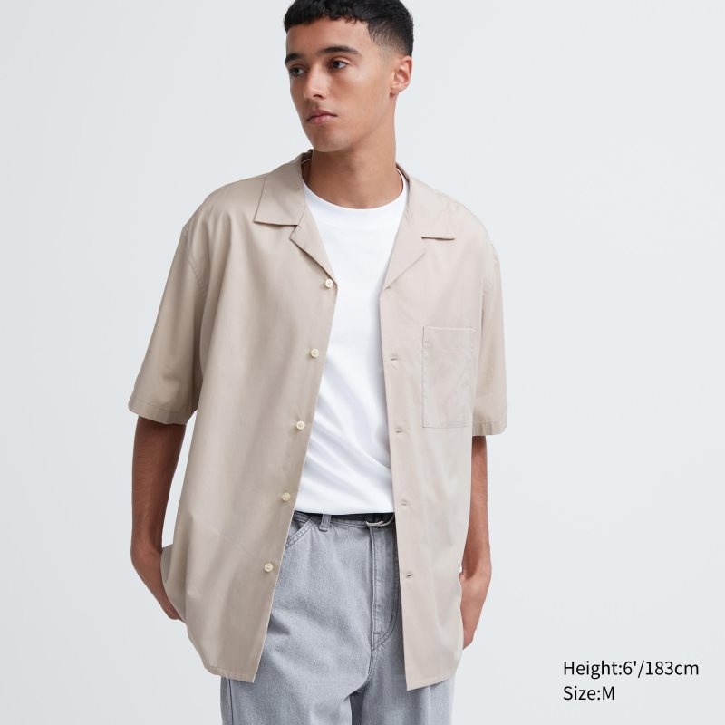 Uniqlo Open Collar Short-sleeve Skjorte Herre Beige | 2875613