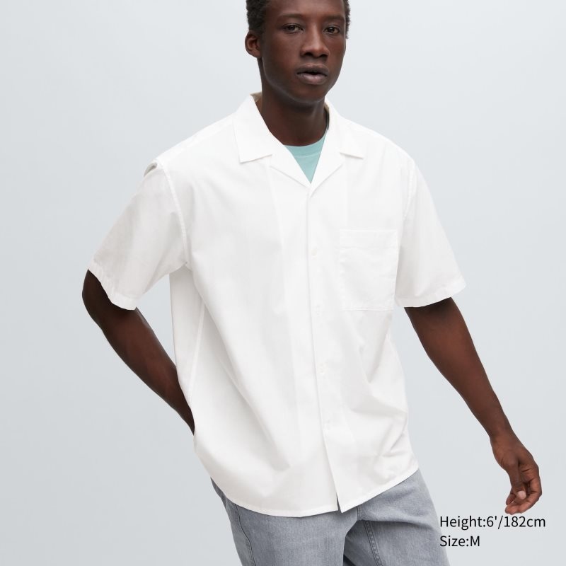 Uniqlo Open Collar Short-sleeve Skjorte Herre Hvide | 8217378