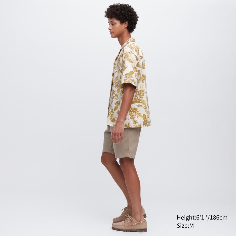 Uniqlo Open Collar Short-sleeve Skjorte Herre Hvide | 8383075