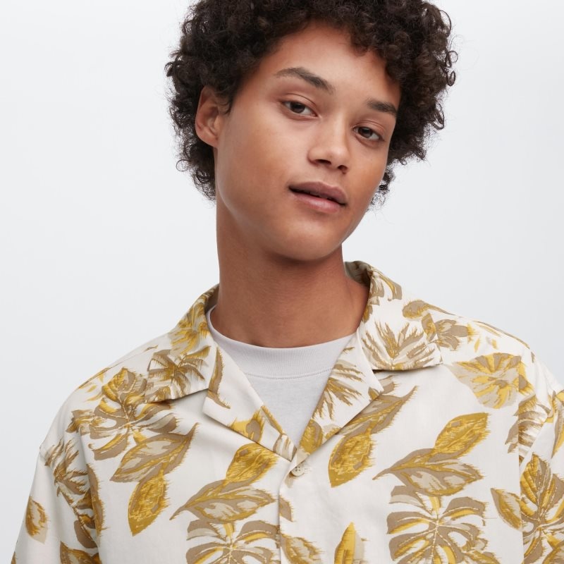 Uniqlo Open Collar Short-sleeve Skjorte Herre Hvide | 8383075