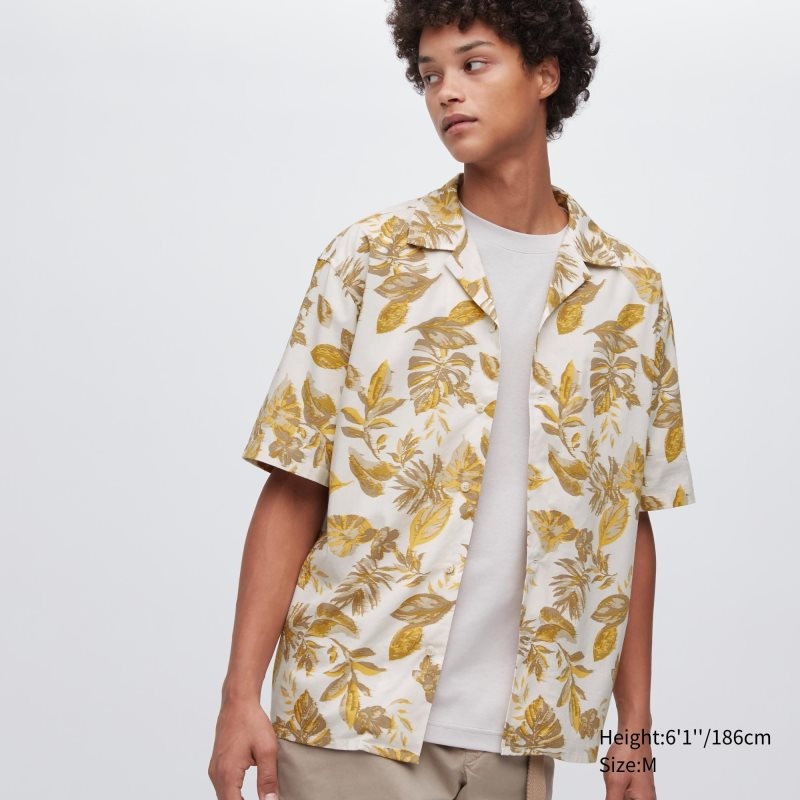 Uniqlo Open Collar Short-sleeve Skjorte Herre Hvide | 8383075