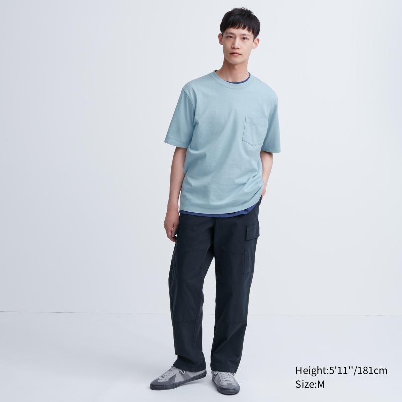 Uniqlo Oversized Pocket Crew Neck Half-sleeve T Shirts Herre Sort | 3075771