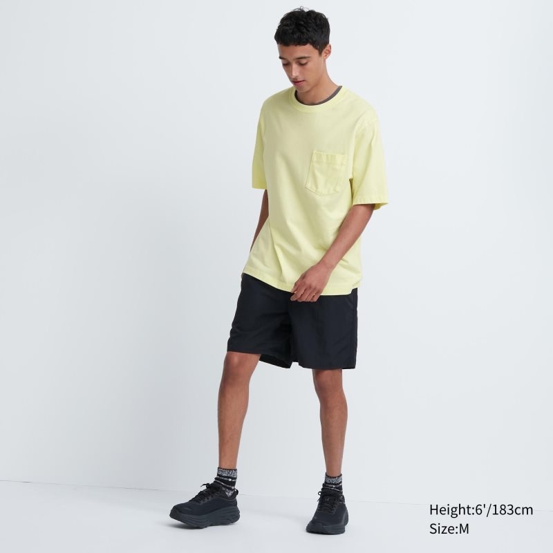 Uniqlo Oversized Pocket Crew Neck Half-sleeve T Shirts Herre Sort | 3075771