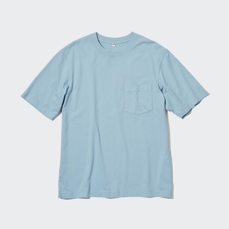 Uniqlo Oversized Pocket Crew Neck Half-sleeve T Shirts Herre Blå | 9504070