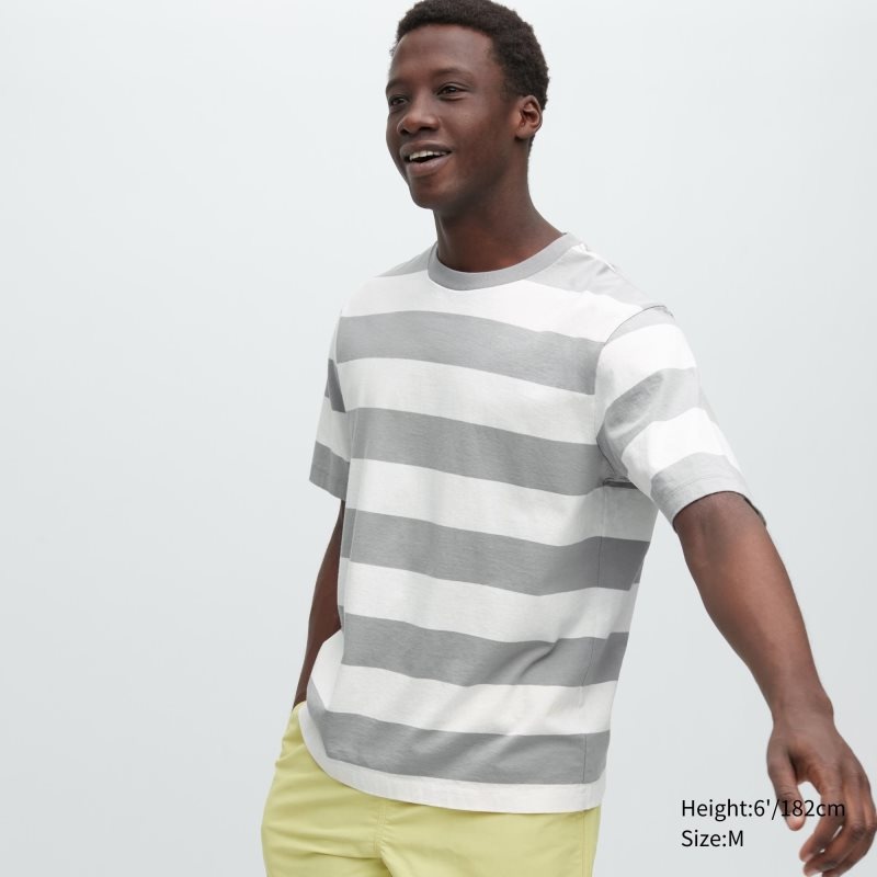 Uniqlo Oversized Striped Half-sleeve T Shirts Herre Grå | 4453904