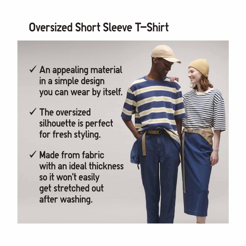 Uniqlo Oversized Striped Half-sleeve T Shirts Herre Mørkeblå | 3377161