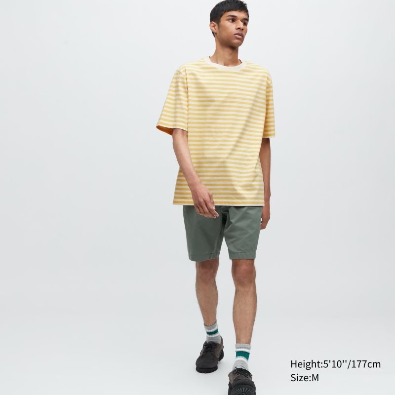 Uniqlo Oversized Striped Half-sleeve T Shirts Herre Gul | 8319381