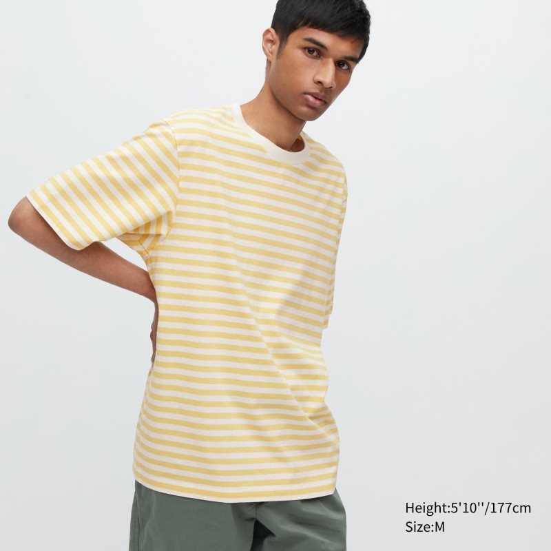 Uniqlo Oversized Striped Half-sleeve T Shirts Herre Gul | 8319381