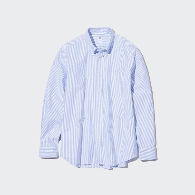 Uniqlo Oxford Striped Slim-fit Long-sleeve Skjorte Herre Blå | 8082188