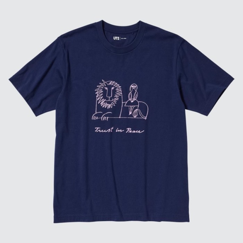 Uniqlo PEACE FOR ALL Lisa Larson Short-Sleeve T Shirts Dame Mørkeblå | 7249181