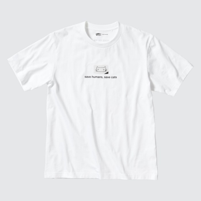 Uniqlo PEACE FOR ALL Short-Sleeve Graphic Haruki Murakami T Shirts Dame Hvide | 5072269