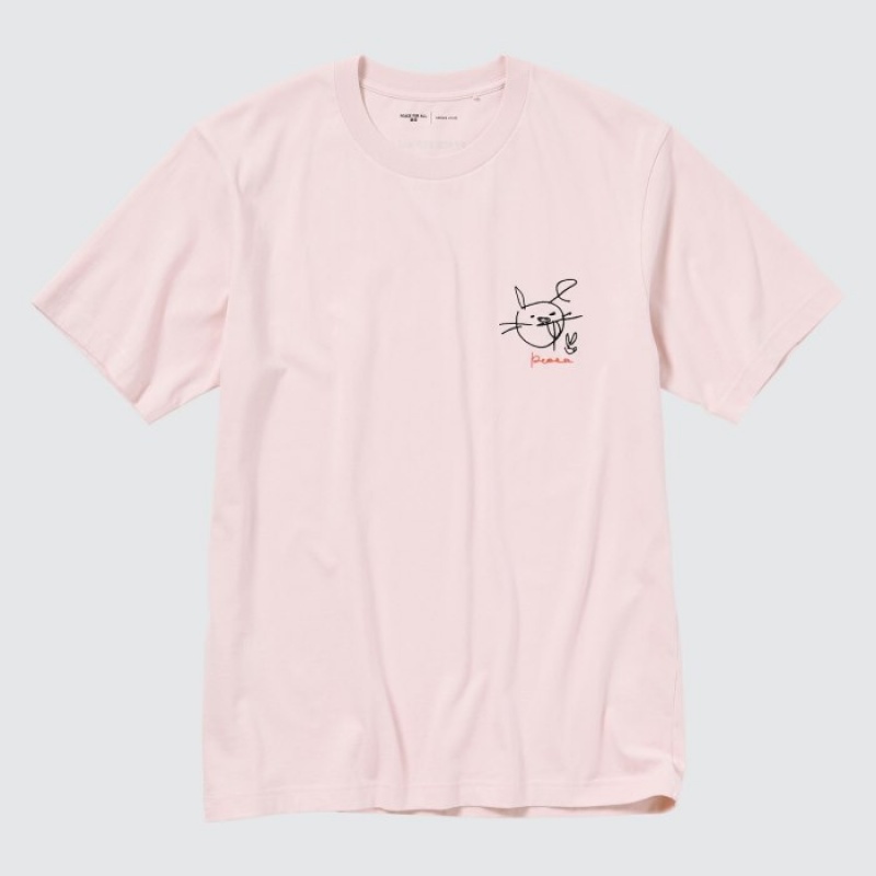 Uniqlo PEACE FOR ALL Short-Sleeve Graphic Haruka Ayase T Shirts Dame Lyserød | 5999