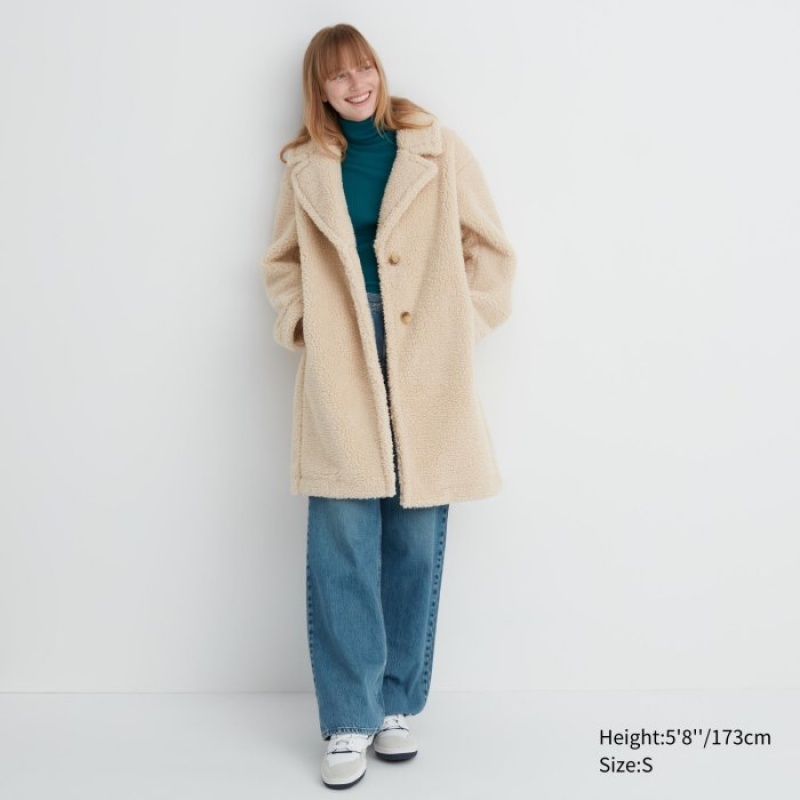 Uniqlo Pile-Lined Fleece Tailored Frakker Dame Beige | 4493497