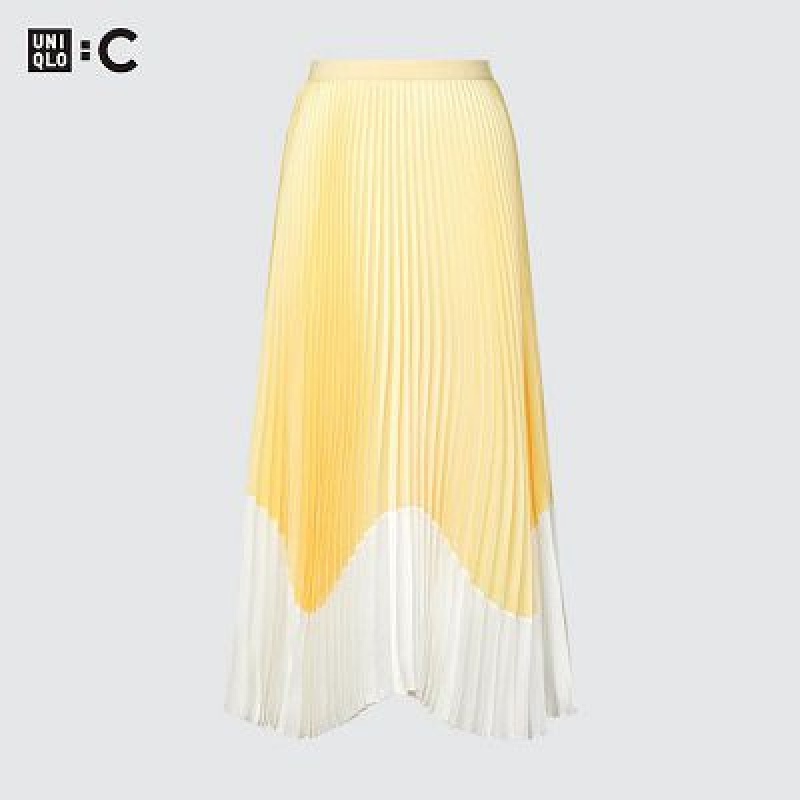 Uniqlo Pleated Color Block Nederdel Dame Gul | 888926
