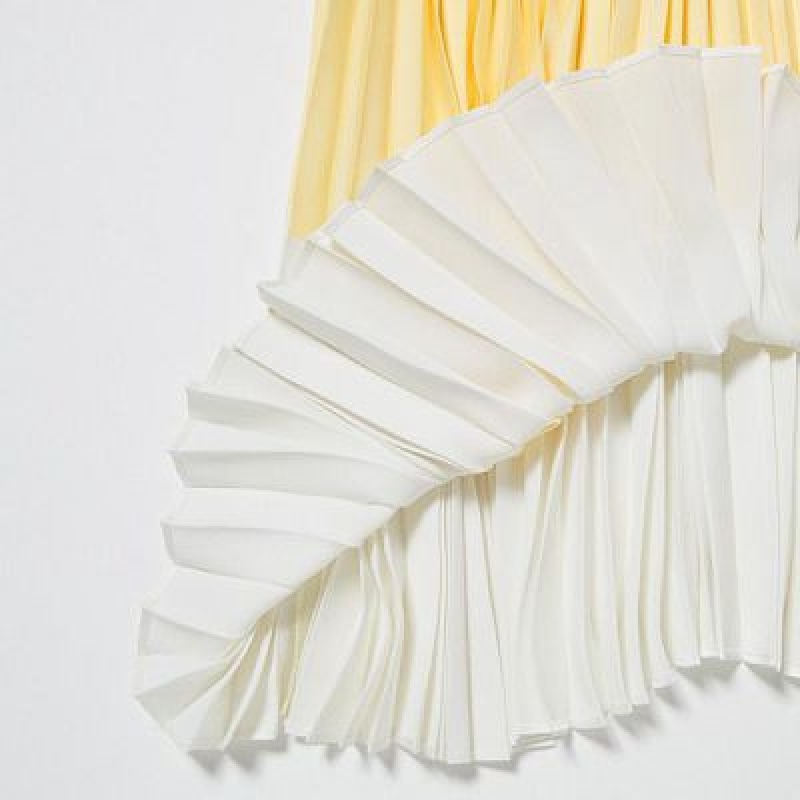 Uniqlo Pleated Color Block Nederdel Dame Gul | 888926