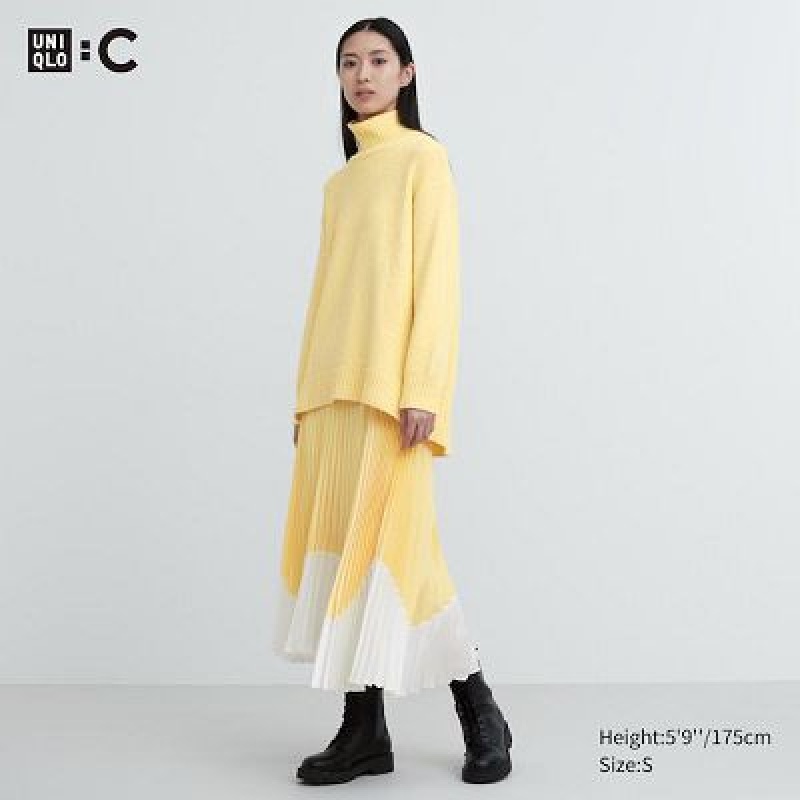 Uniqlo Pleated Color Block Nederdel Dame Gul | 888926