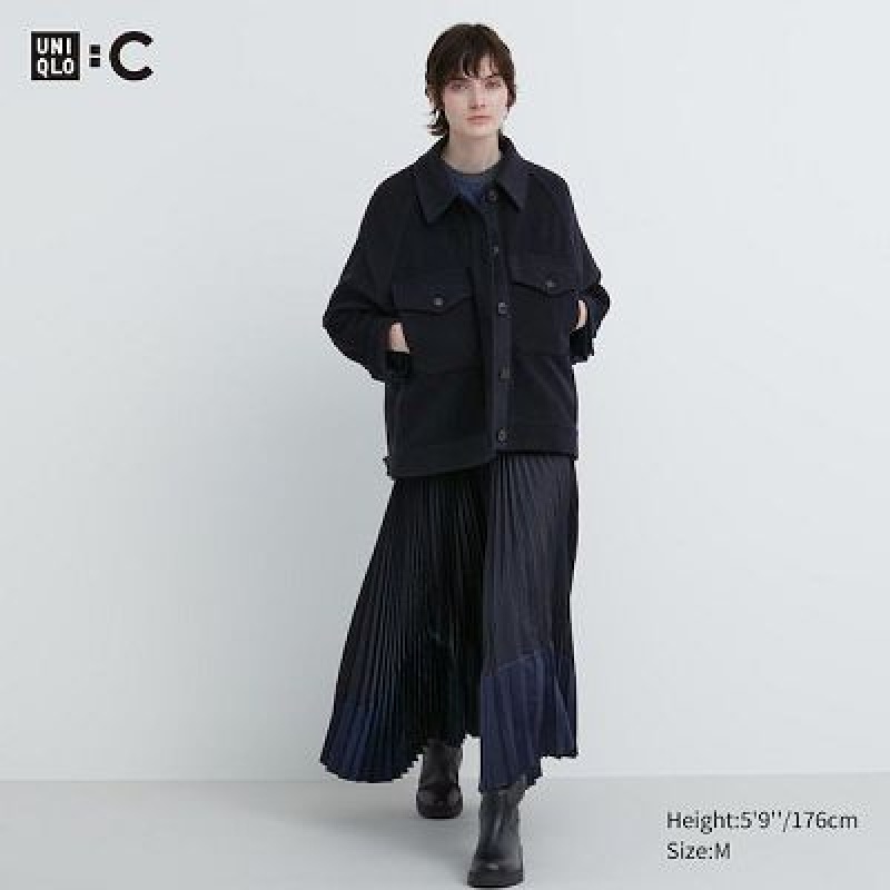Uniqlo Pleated Color Block Nederdel Dame Sort | 9613910