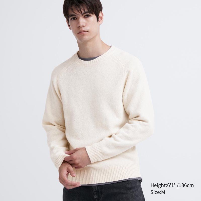 Uniqlo Premium Lambswool Crew Neck Long Sleeve Trøjer Herre Hvide | 9114178