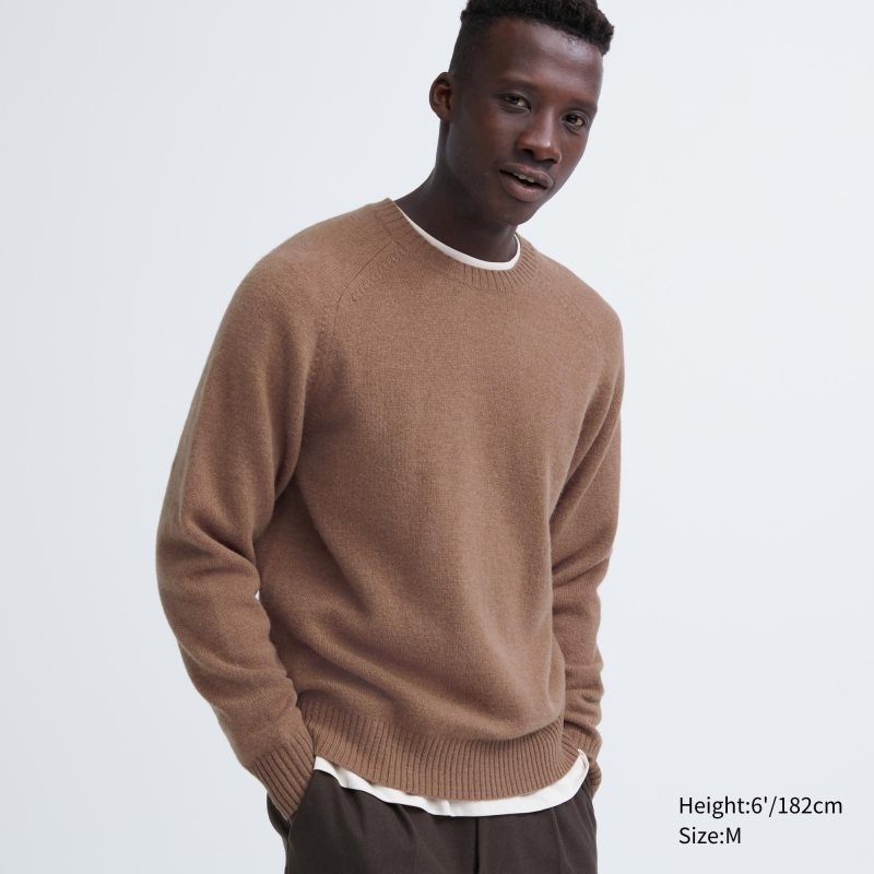 Uniqlo Premium Lambswool Crew Neck Long Sleeve Trøjer Herre Brune | 2504535