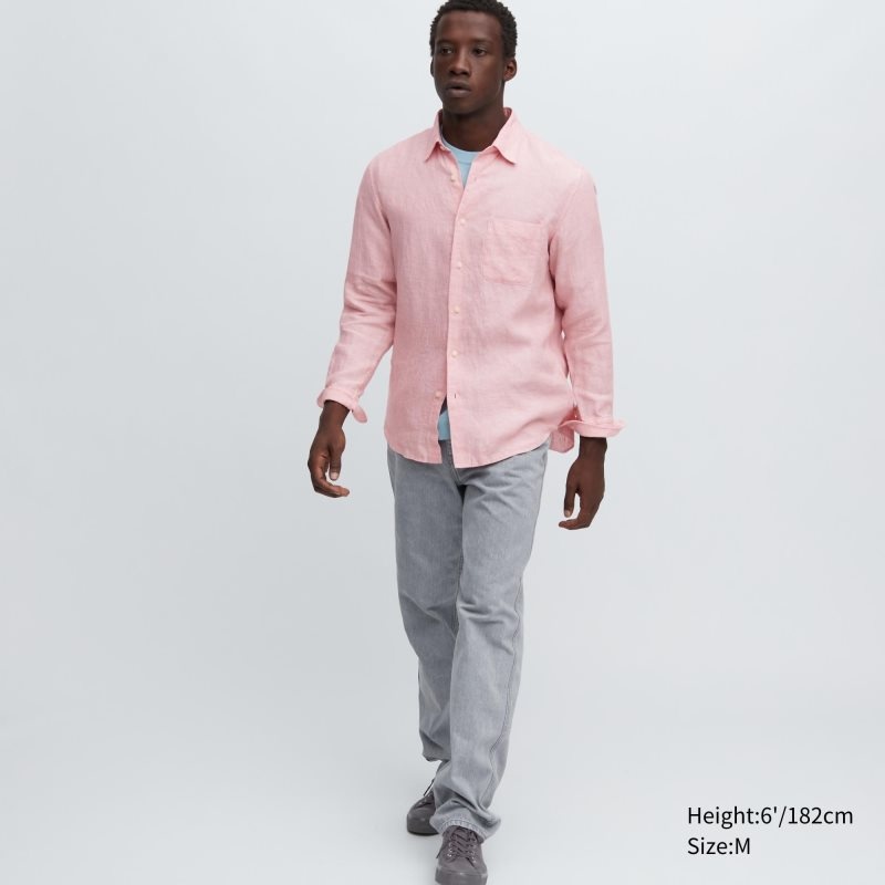 Uniqlo Premium Linen Long-sleeve Skjorte Herre Rød | 5913376