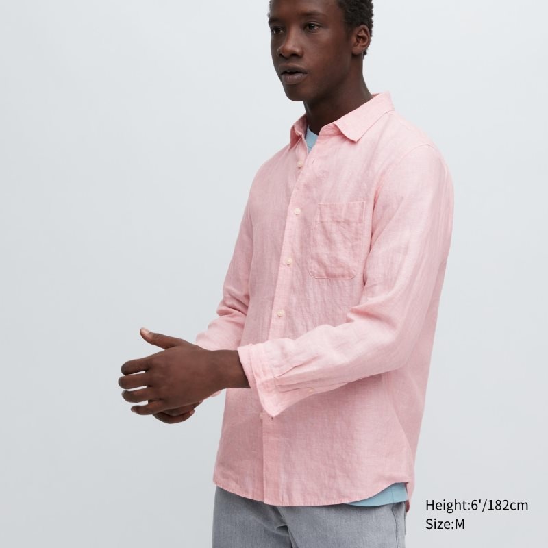 Uniqlo Premium Linen Long-sleeve Skjorte Herre Rød | 5913376