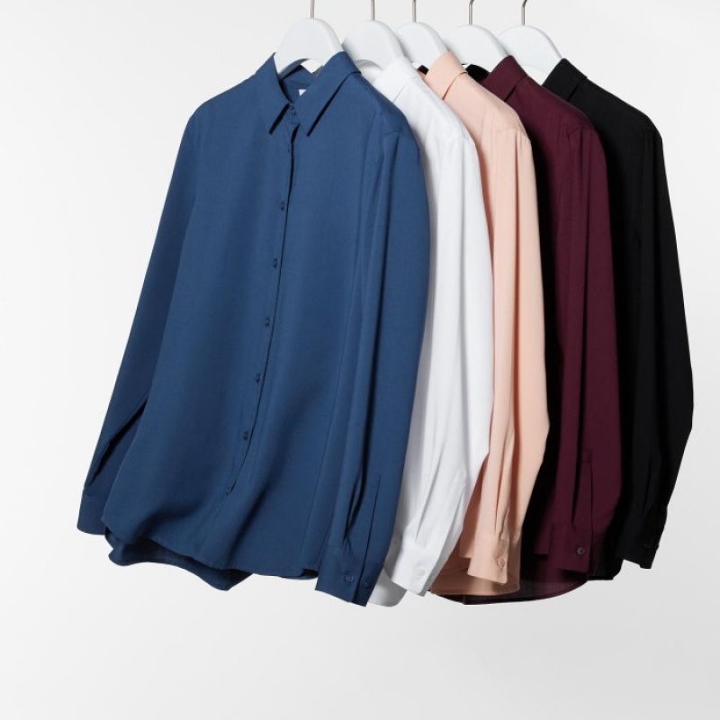Uniqlo Rayon Long-Sleeve Bluse Dame Lyserød | 7212547